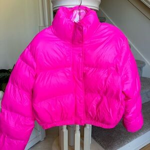 SO Fun! Hot pink puffer jacket.